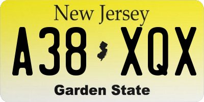 NJ license plate A38XQX