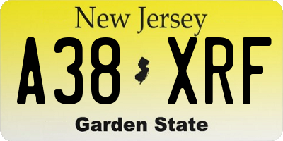 NJ license plate A38XRF