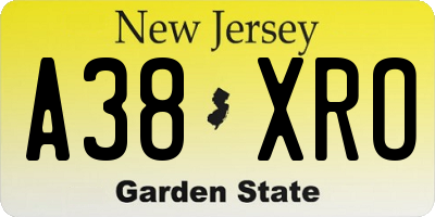 NJ license plate A38XRO