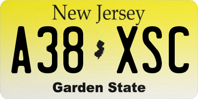 NJ license plate A38XSC