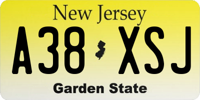 NJ license plate A38XSJ