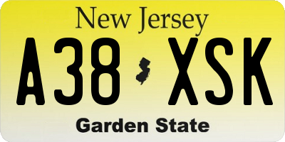 NJ license plate A38XSK