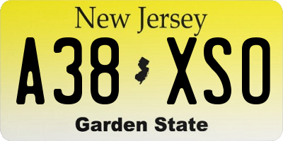 NJ license plate A38XSO