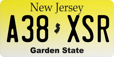 NJ license plate A38XSR