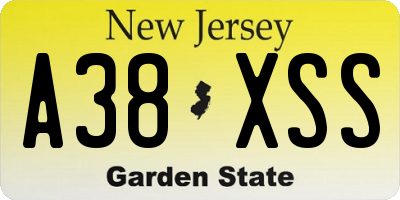 NJ license plate A38XSS
