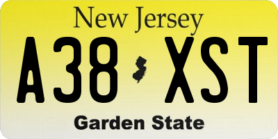 NJ license plate A38XST