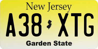 NJ license plate A38XTG
