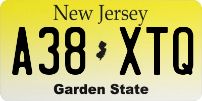 NJ license plate A38XTQ