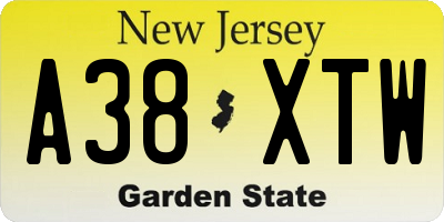 NJ license plate A38XTW