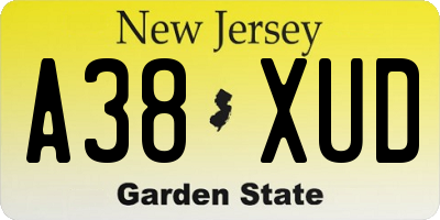 NJ license plate A38XUD