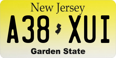 NJ license plate A38XUI