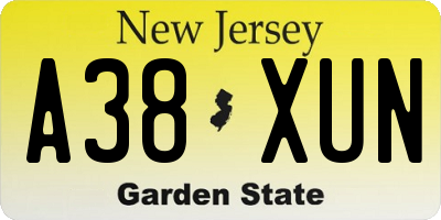 NJ license plate A38XUN