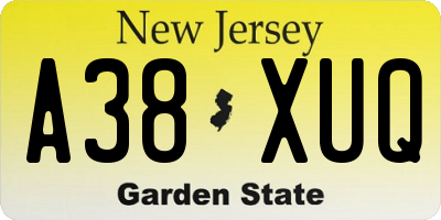 NJ license plate A38XUQ
