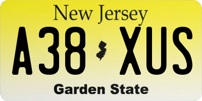 NJ license plate A38XUS