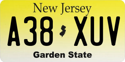 NJ license plate A38XUV