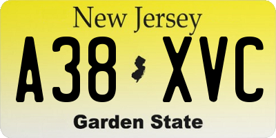 NJ license plate A38XVC