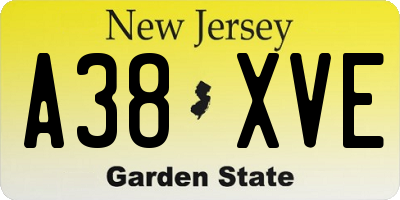 NJ license plate A38XVE