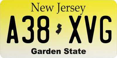 NJ license plate A38XVG