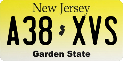 NJ license plate A38XVS