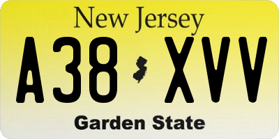 NJ license plate A38XVV