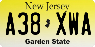 NJ license plate A38XWA