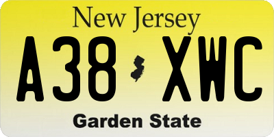 NJ license plate A38XWC