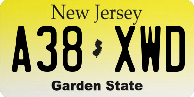 NJ license plate A38XWD