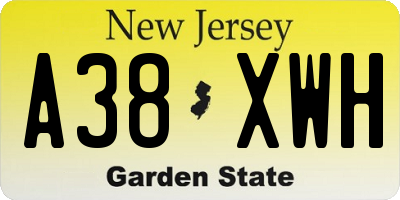 NJ license plate A38XWH