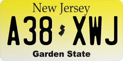 NJ license plate A38XWJ