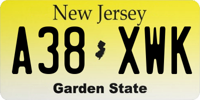 NJ license plate A38XWK