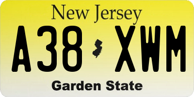 NJ license plate A38XWM