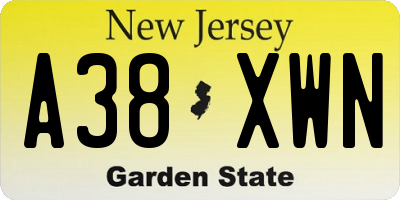 NJ license plate A38XWN