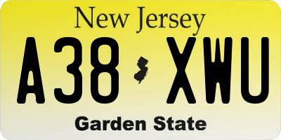 NJ license plate A38XWU