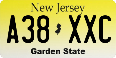 NJ license plate A38XXC