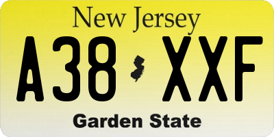 NJ license plate A38XXF