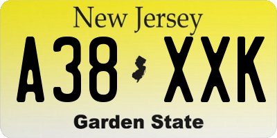NJ license plate A38XXK