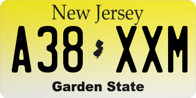 NJ license plate A38XXM