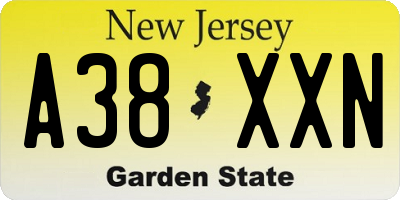 NJ license plate A38XXN