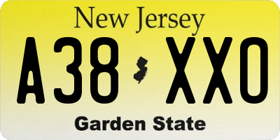 NJ license plate A38XXO