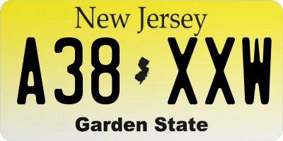 NJ license plate A38XXW