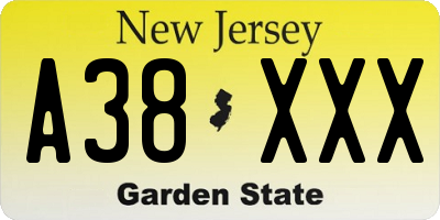 NJ license plate A38XXX