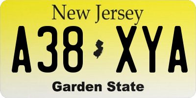 NJ license plate A38XYA