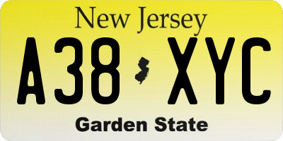 NJ license plate A38XYC