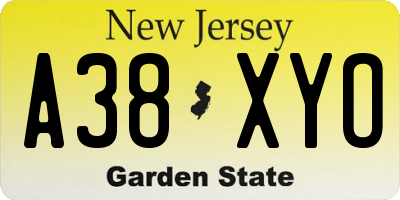 NJ license plate A38XYO