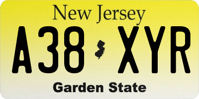 NJ license plate A38XYR