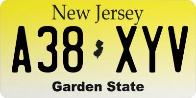 NJ license plate A38XYV
