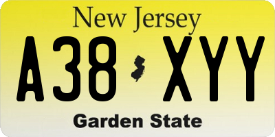 NJ license plate A38XYY