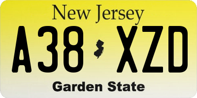 NJ license plate A38XZD