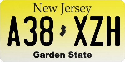 NJ license plate A38XZH