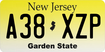 NJ license plate A38XZP